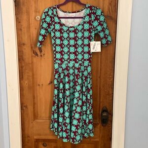 Lularoe green and maroon a-line dress XS